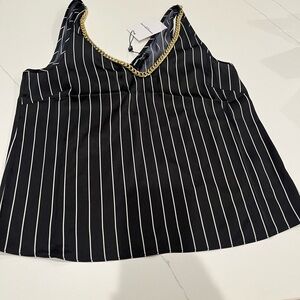 NWT Generation Love Dallas Chain Tank Top Black White Pinstripes